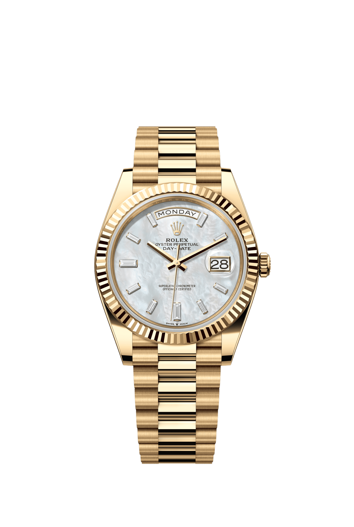 Rolex Day-Date 40 40 mm White Mother-Of-Pearl Set With Diamonds Dial 18k Yellow Gold President Bracelet m228238-0071