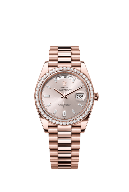 Rolex Oyster 40 mm Sundust Set With Diamonds Dial 18 kt Everose Gold President, Semi-Circular Three-Piece Links m228345rbr-0007