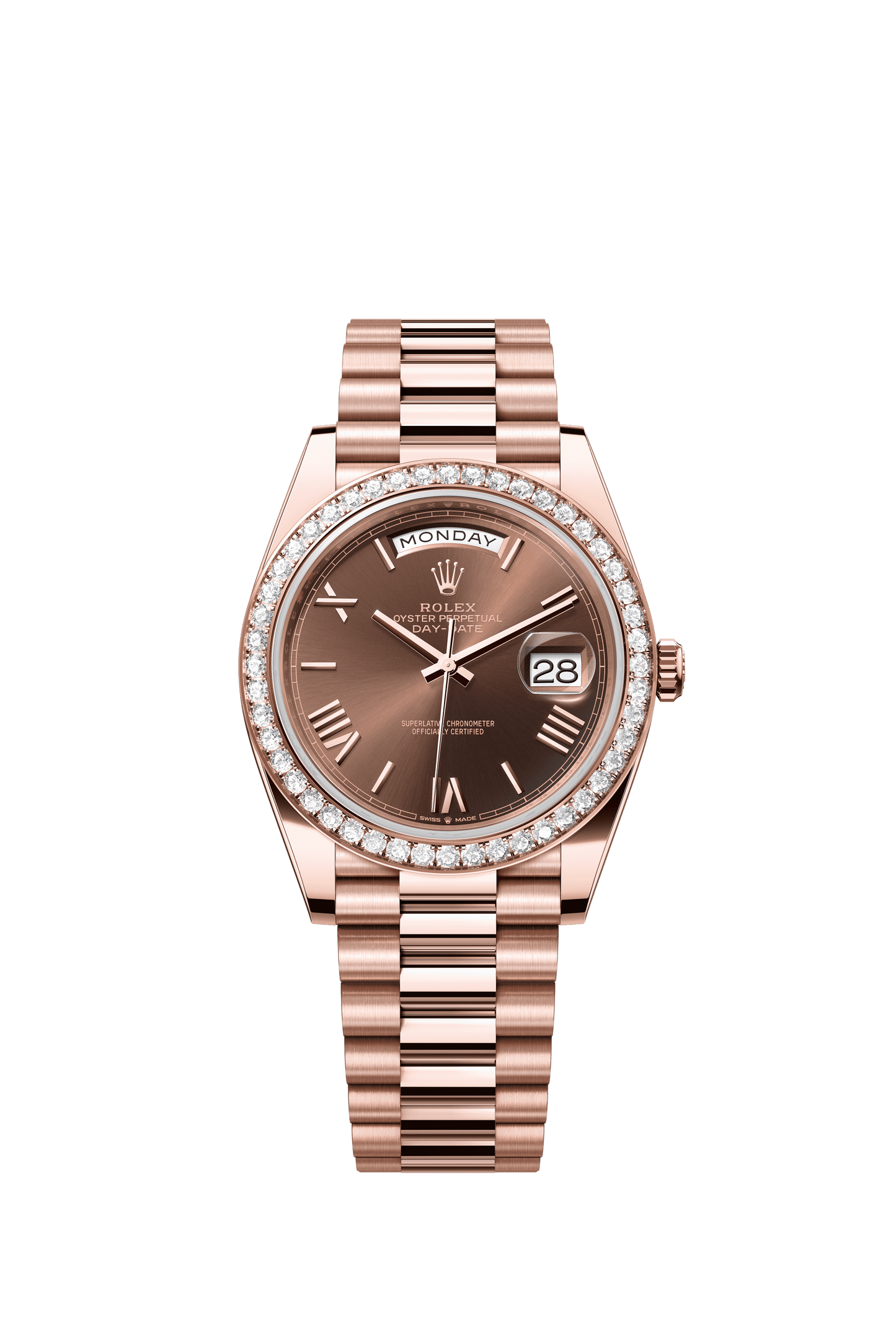 Rolex Oyster 40 mm Chocolate Dial 18 kt Everose Gold President, Semi-Circular Three-Piece Links m228345rbr-0009