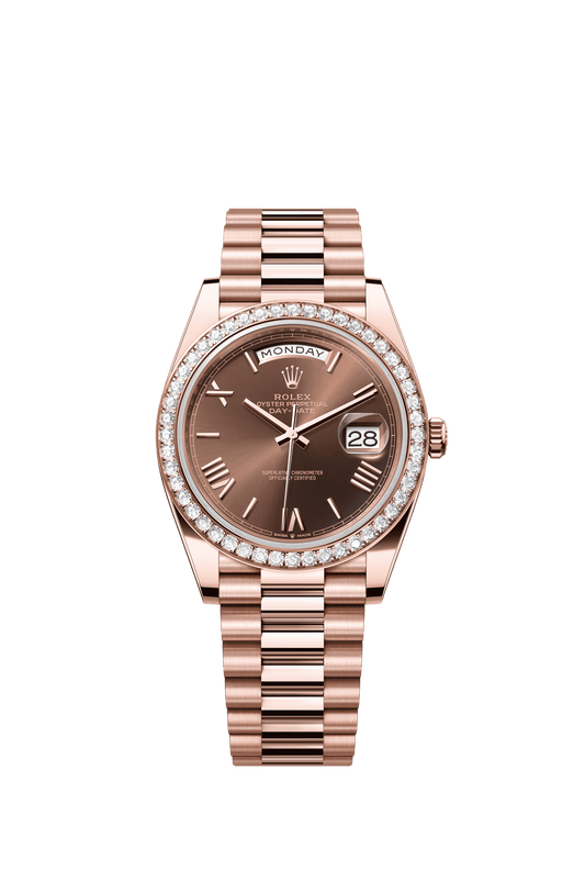 Rolex Oyster 40 mm Chocolate Dial 18 kt Everose Gold President, Semi-Circular Three-Piece Links m228345rbr-0009