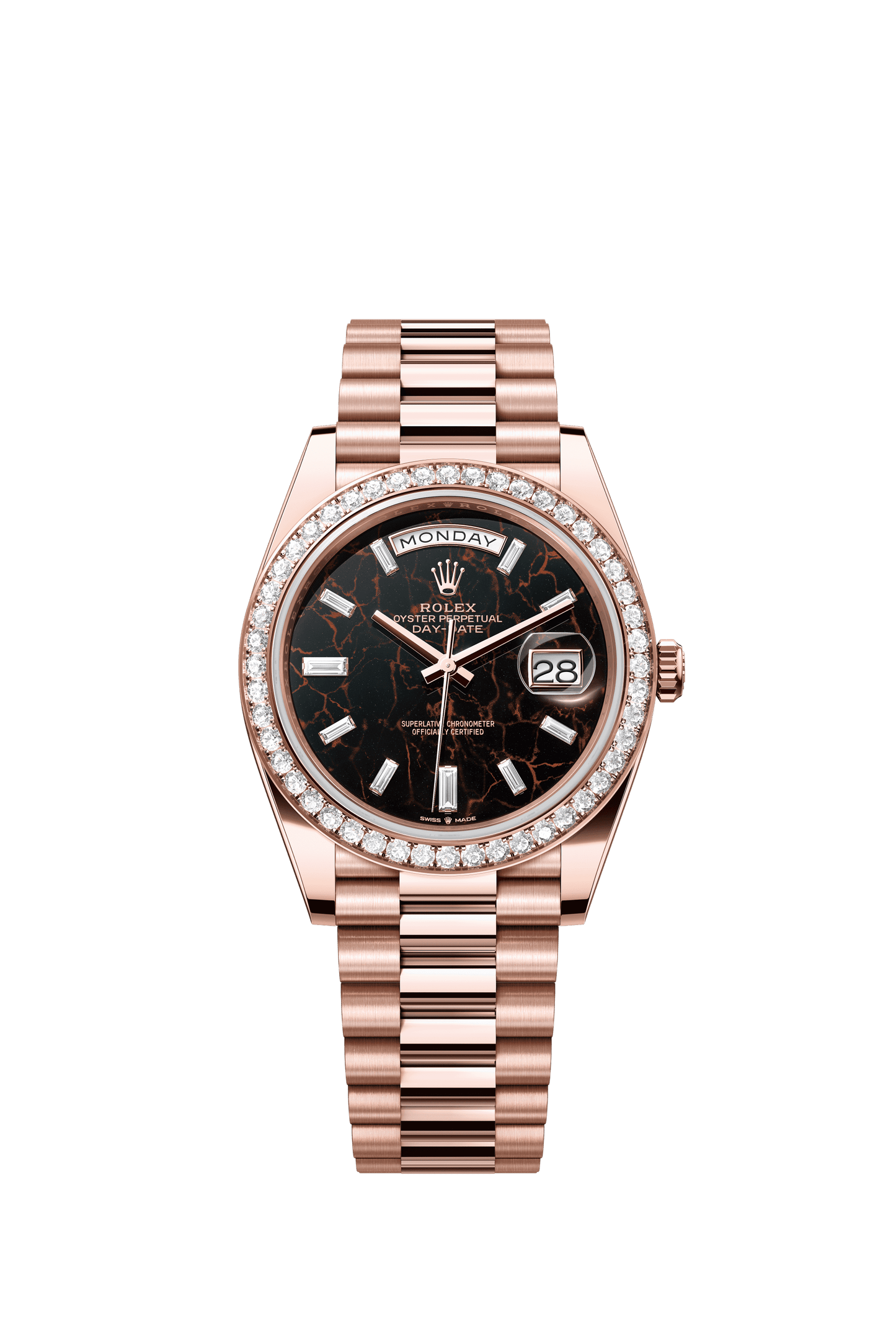 Rolex Oyster 40 mm Eisenkiesel Set With Diamonds Dial 18 kt Everose Gold President, Semi-Circular Three-Piece Links m228345rbr-0016