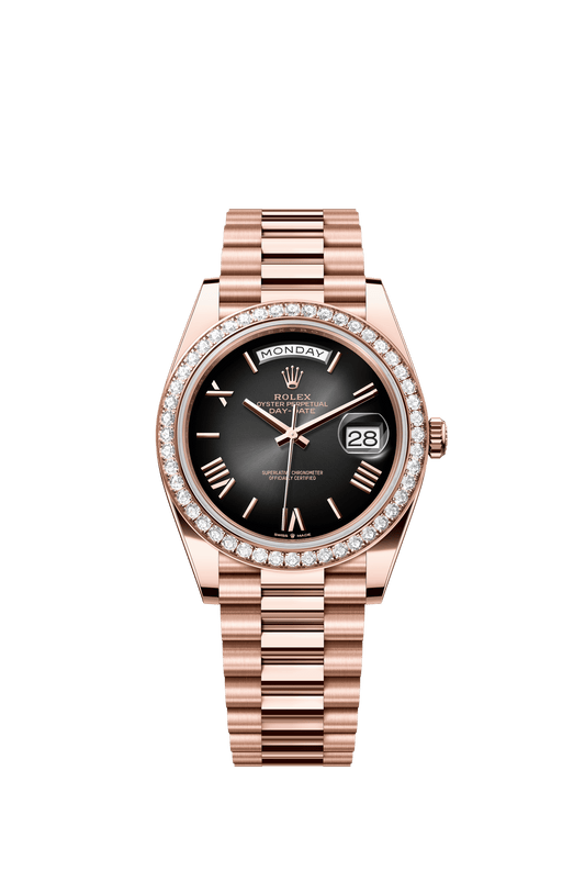 Rolex Oyster 40 mm Slate Ombré Dial 18 kt Everose Gold President, Semi-Circular Three-Piece Links m228345rbr-0025