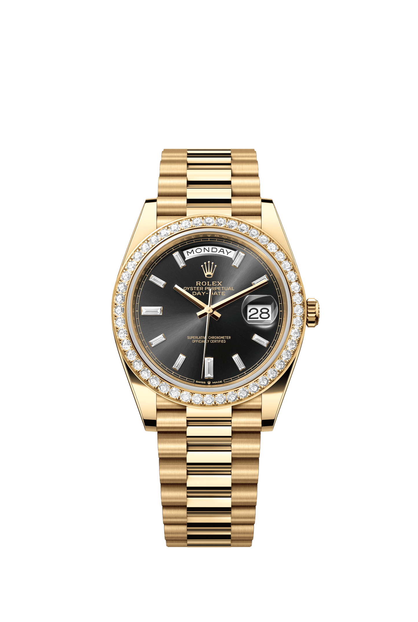 Rolex Day-Date 40 40 mm Bright Black Set With Diamonds Dial 18k Yellow Gold President Bracelet m228348rbr-0001