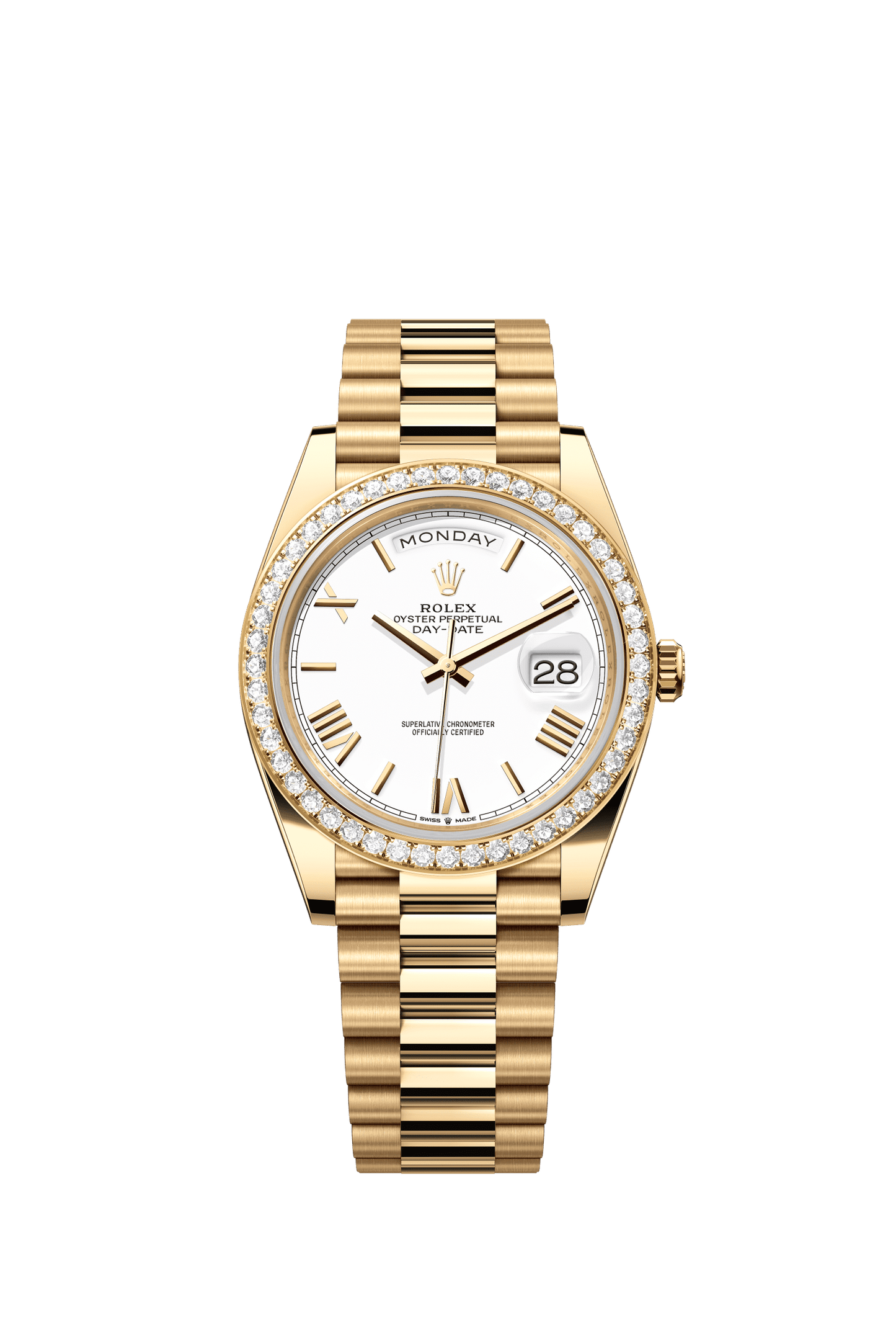 Rolex Day-Date 40 40 mm White Dial with Diamonds 18k Yellow Gold President Bracelet m228348rbr-0034