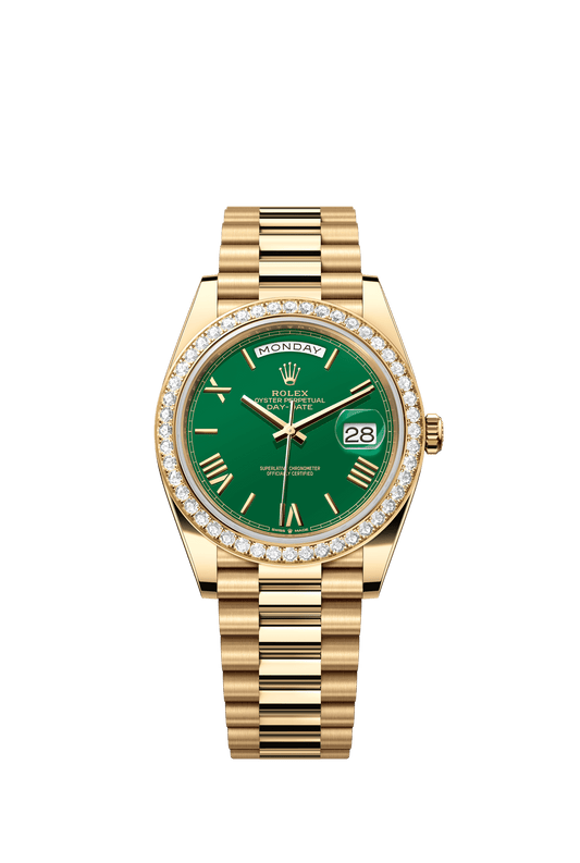 Rolex Day-Date 40 40 mm Green Dial with Diamonds 18k Yellow Gold President Bracelet m228348rbr-0040