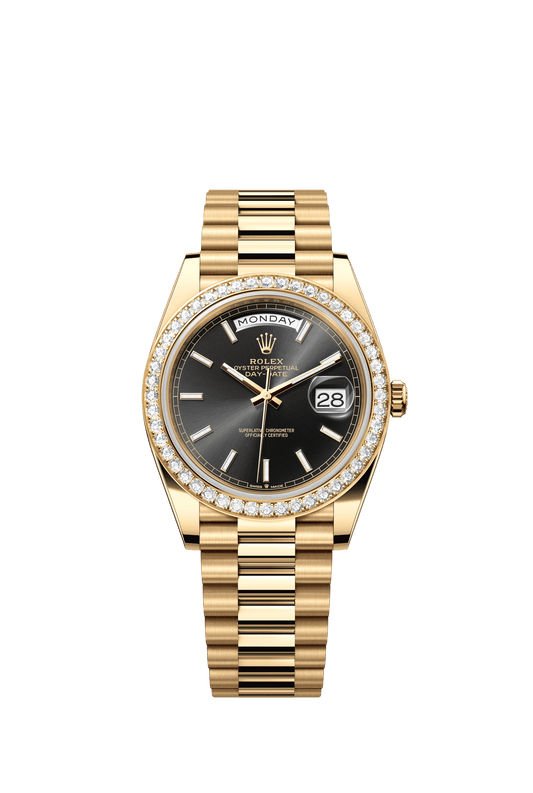 Rolex Day-Date 40 40 mm Bright Black Dial with Diamonds 18k Yellow Gold President Bracelet m228348rbr-0043