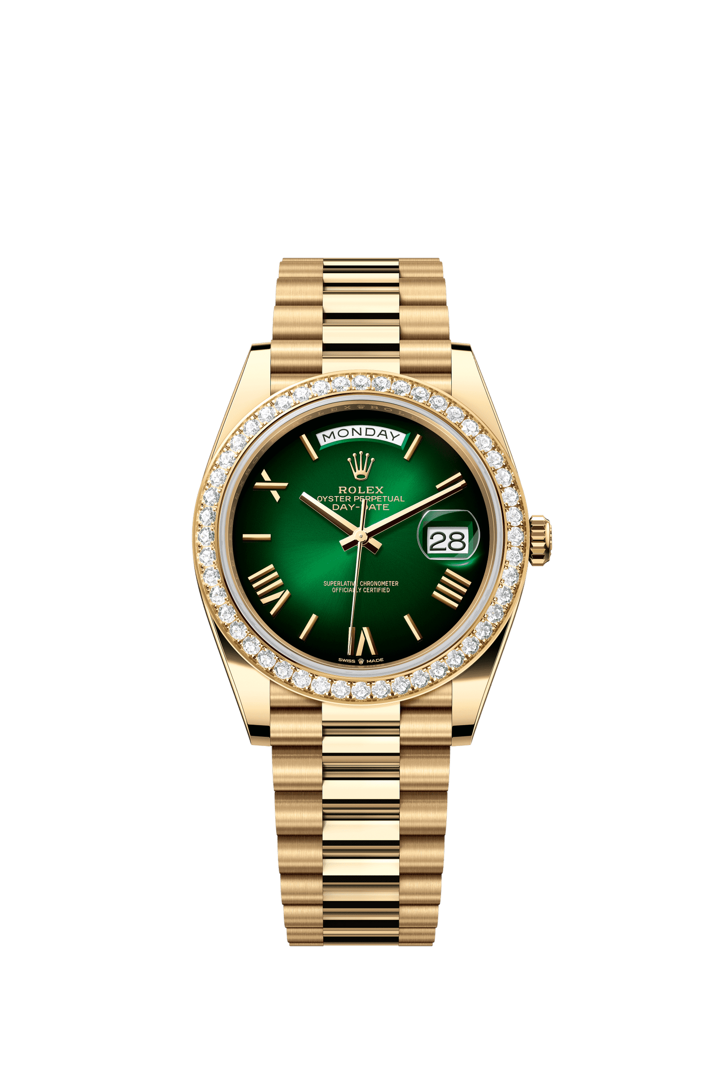 Rolex Day-Date 40 40 mm Green Ombré Dial with Diamonds 18k Yellow Gold President Bracelet m228348rbr-0045