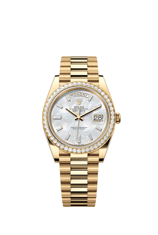 Rolex Day-Date 40 40 mm White Mother-Of-Pearl Set With Diamonds Dial 18k Yellow Gold President Bracelet m228348rbr-0046