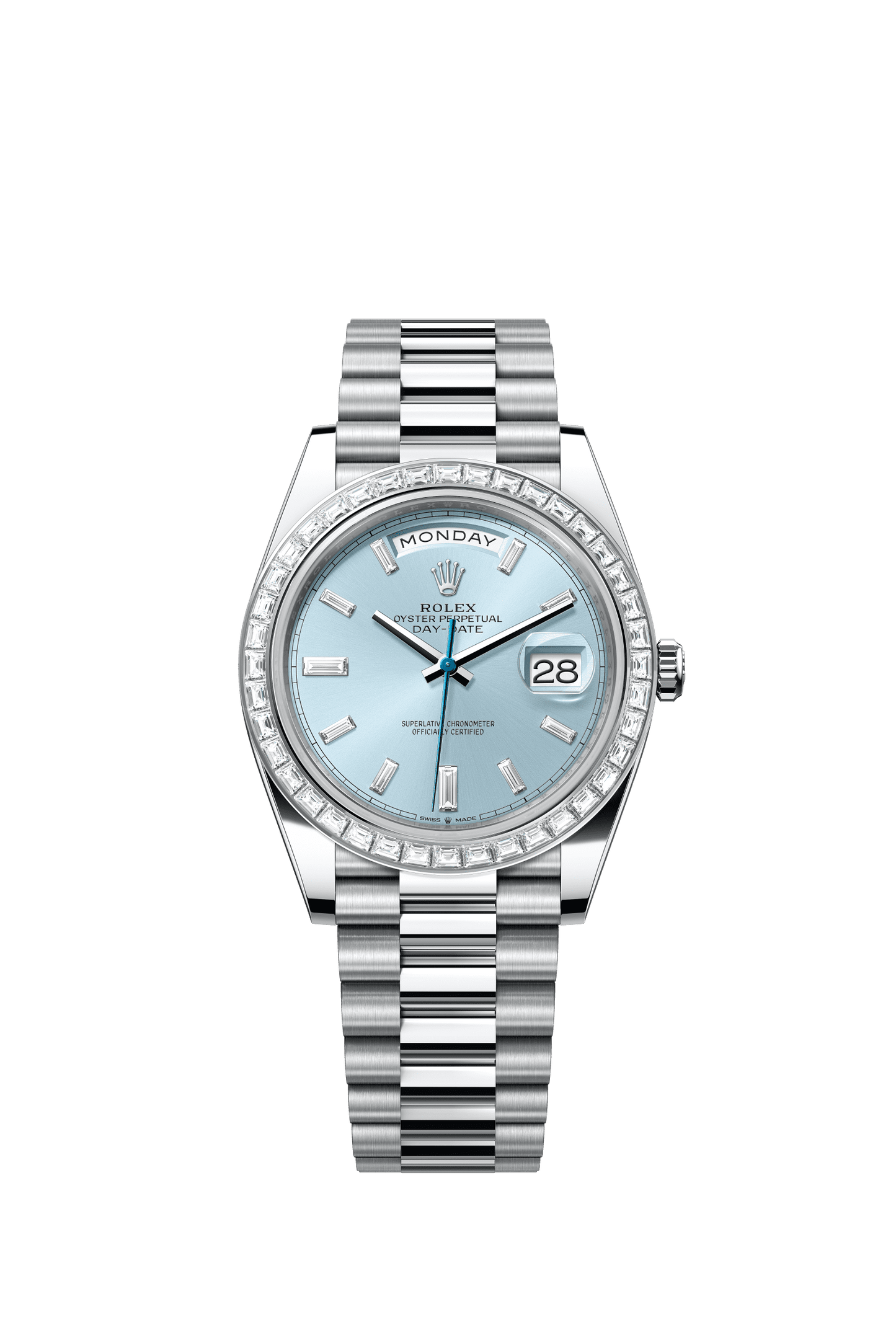 Rolex Day-Date 40 40 mm Ice Blue Set With Diamonds Dial Platinum President Bracelet m228396tbr-0002