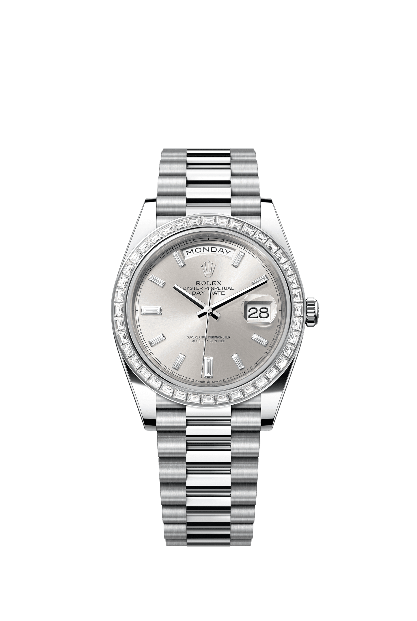 Rolex Day-Date 40 40 mm Silver Set With Diamonds Dial Platinum President Bracelet m228396tbr-0011