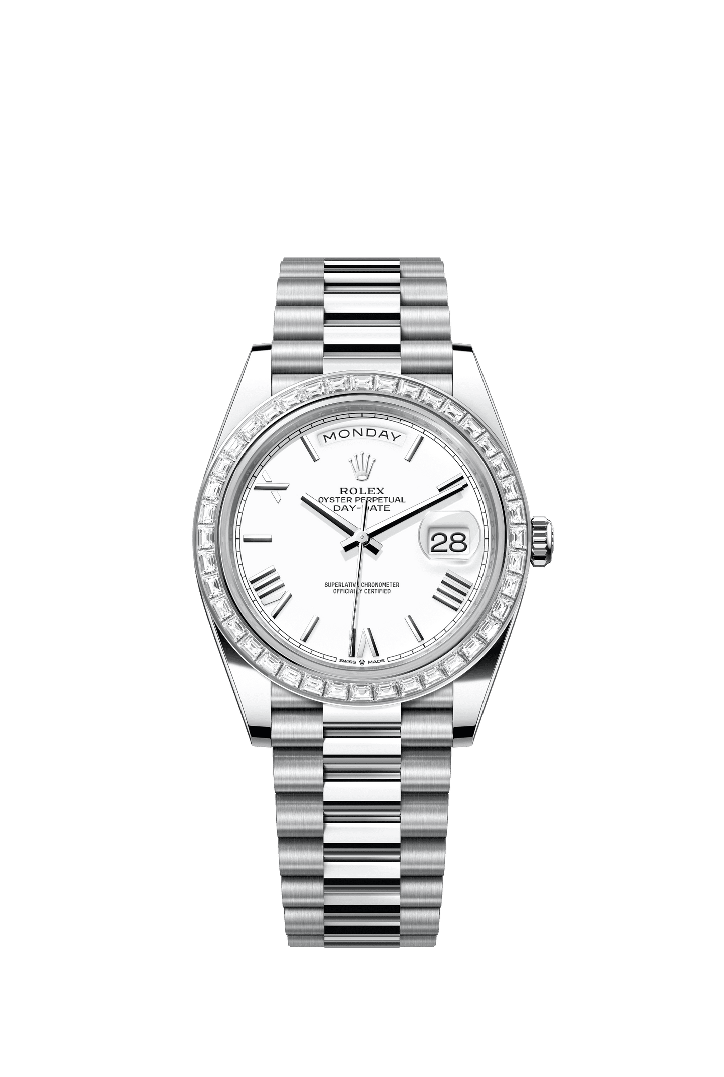 Rolex Day-Date 40 40 mm White Dial with Diamonds Platinum President Bracelet m228396tbr-0018