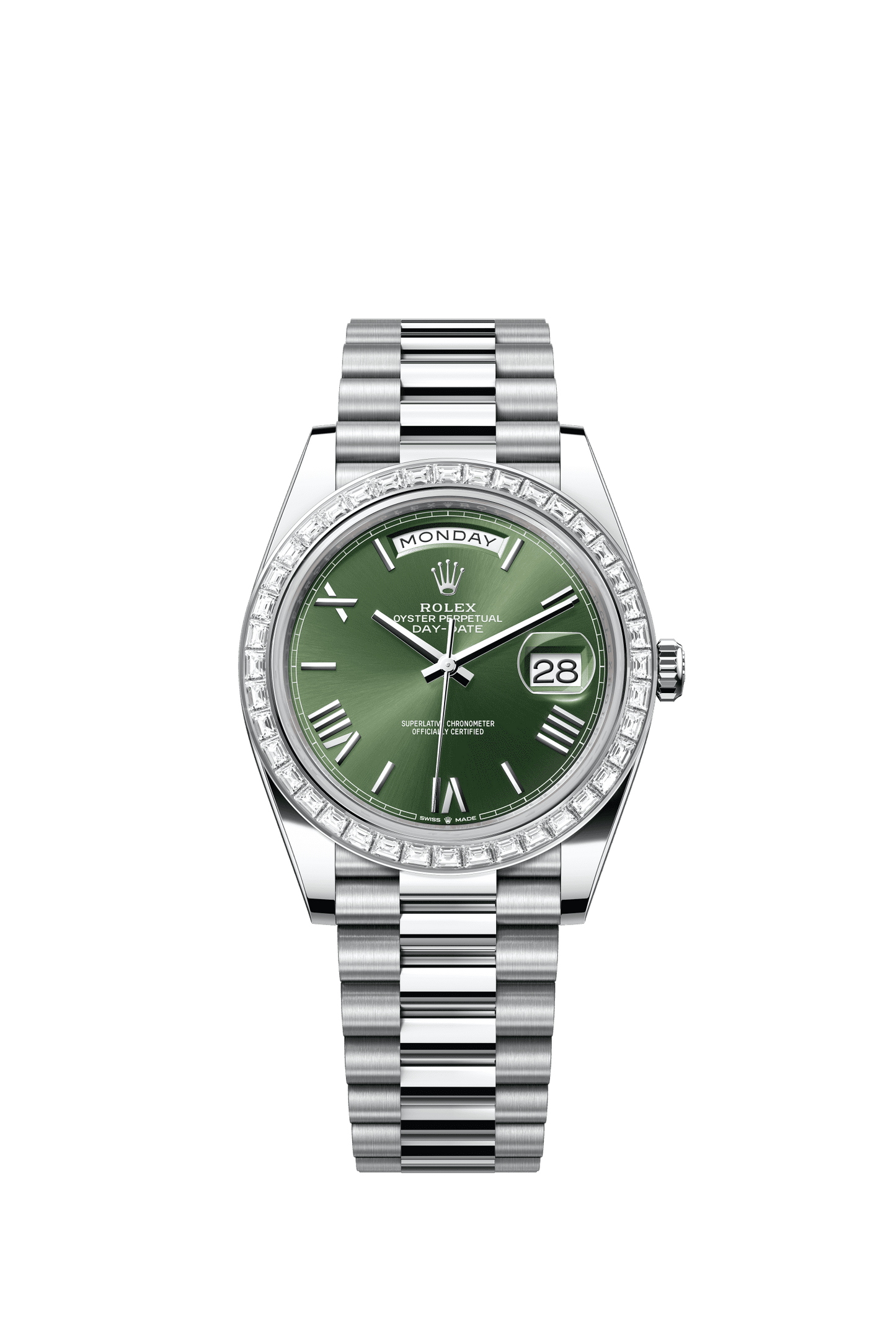 Rolex Day-Date 40 40 mm Olive Green Dial with Diamonds Platinum President Bracelet m228396tbr-0020