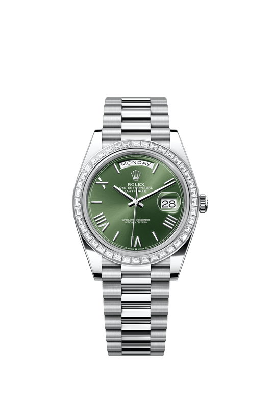 Rolex Day-Date 40 40 mm Olive Green Dial with Diamonds Platinum President Bracelet m228396tbr-0020