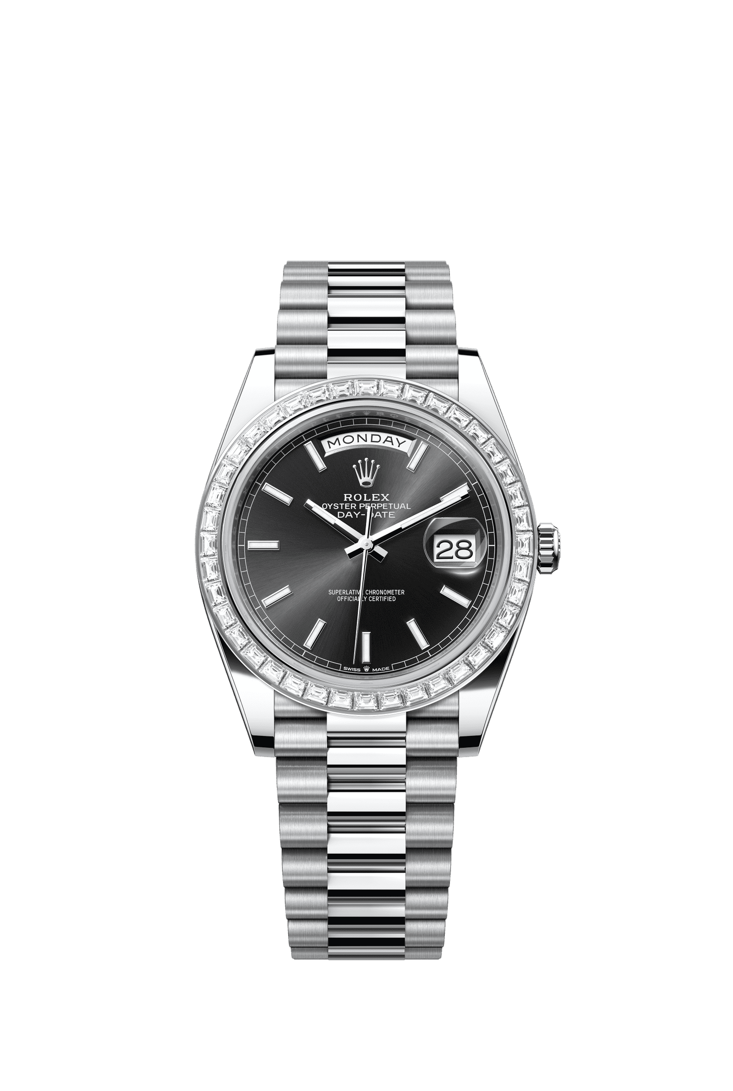 Rolex Day-Date 40 40 mm Bright Black Dial with Diamonds Platinum President Bracelet m228396tbr-0024