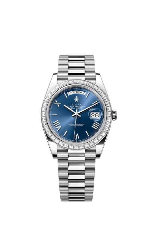 Rolex Day-Date 40 40 mm Bright Blue Dial with Diamonds Platinum President Bracelet m228396tbr-0026