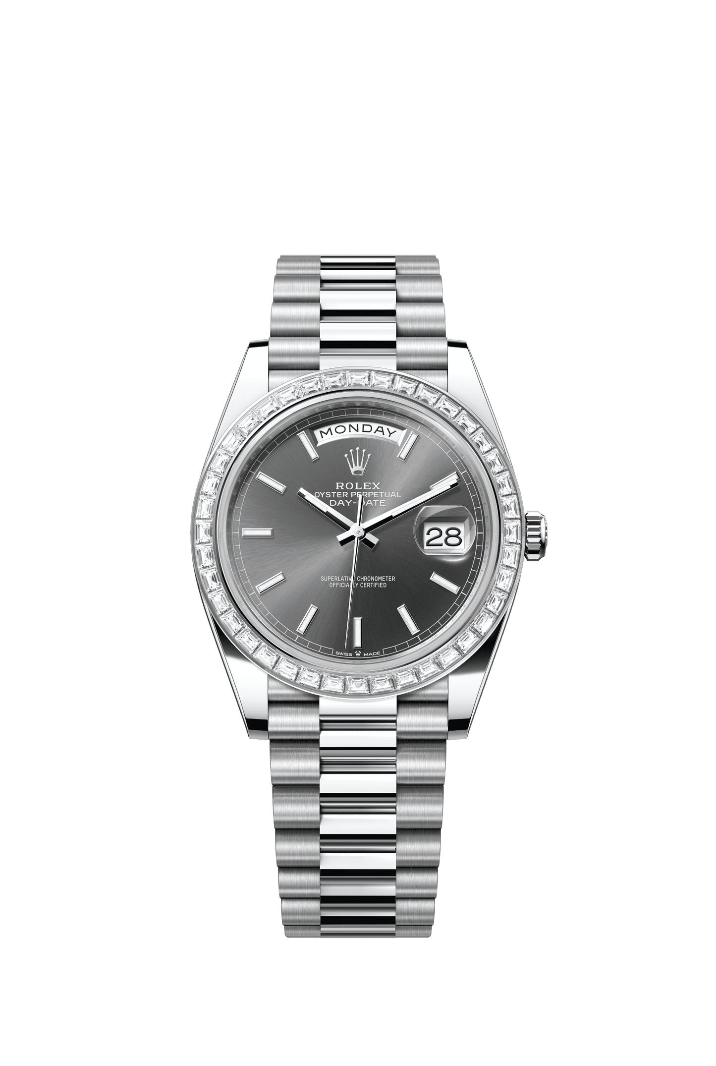 Rolex Day-Date 40 40 mm Slate Dial with Diamonds Platinum President Bracelet m228396tbr-0031