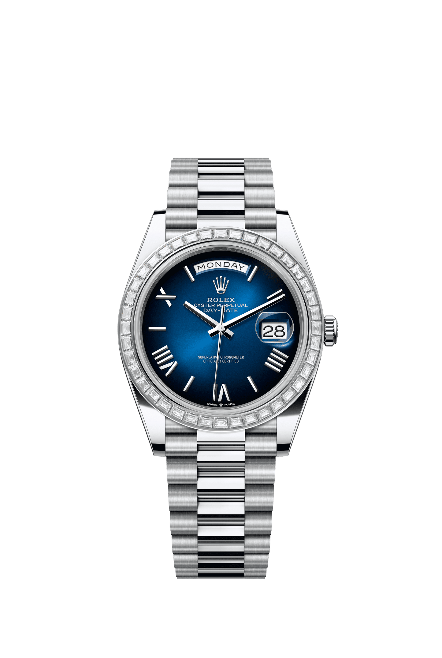 Rolex Day-Date 40 40 mm Blue Ombré Dial with Diamonds Platinum President Bracelet m228396tbr-0042