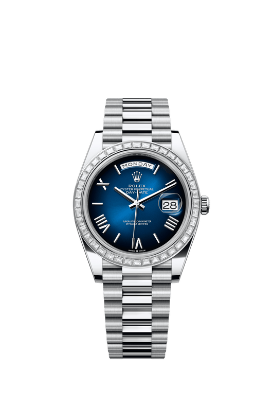 Rolex Day-Date 40 40 mm Blue Ombré Dial with Diamonds Platinum President Bracelet m228396tbr-0042