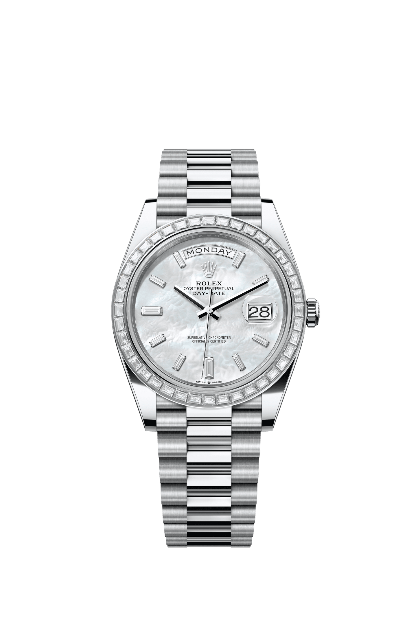 Rolex Day-Date 40 40 mm White Mother-Of-Pearl Set With Diamonds Dial Platinum President Bracelet m228396tbr-0043