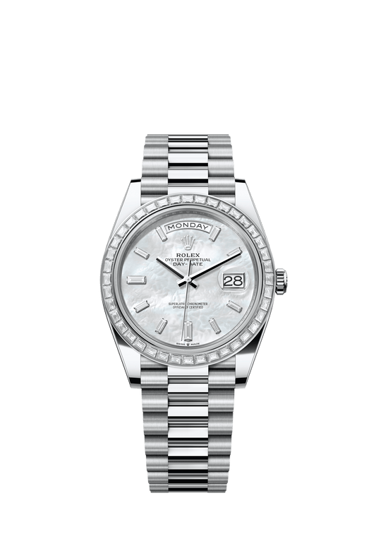 Rolex Day-Date 40 40 mm White Mother-Of-Pearl Set With Diamonds Dial Platinum President Bracelet m228396tbr-0043