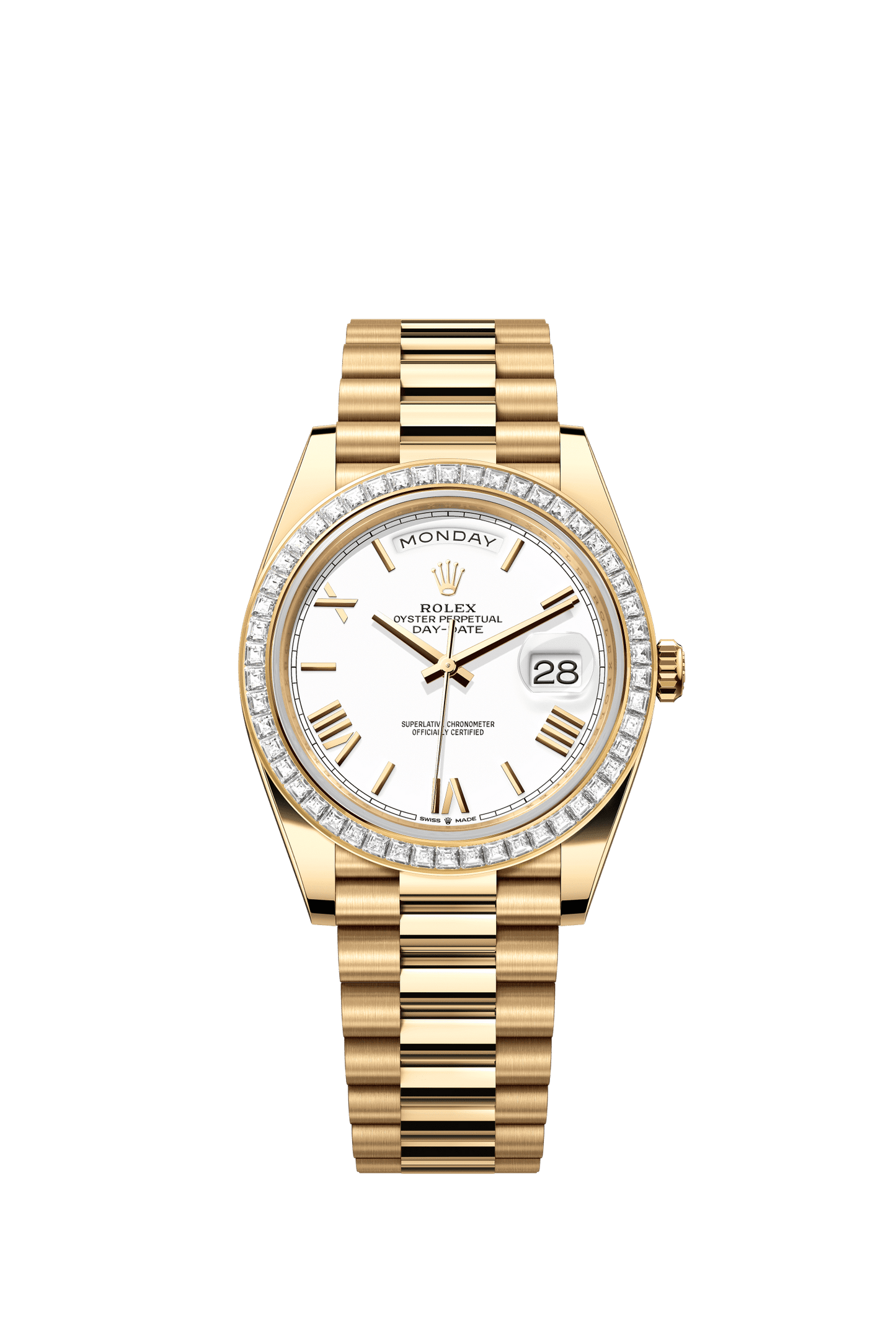 Rolex Day-Date 40 40 mm White Dial with Diamonds 18k Yellow Gold President Bracelet m228398tbr-0033