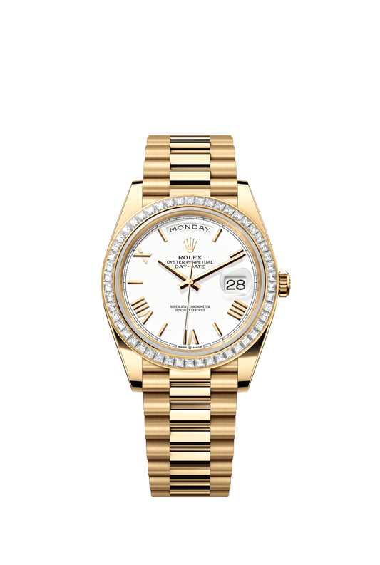 Rolex Day-Date 40 40 mm White Dial with Diamonds 18k Yellow Gold President Bracelet m228398tbr-0033