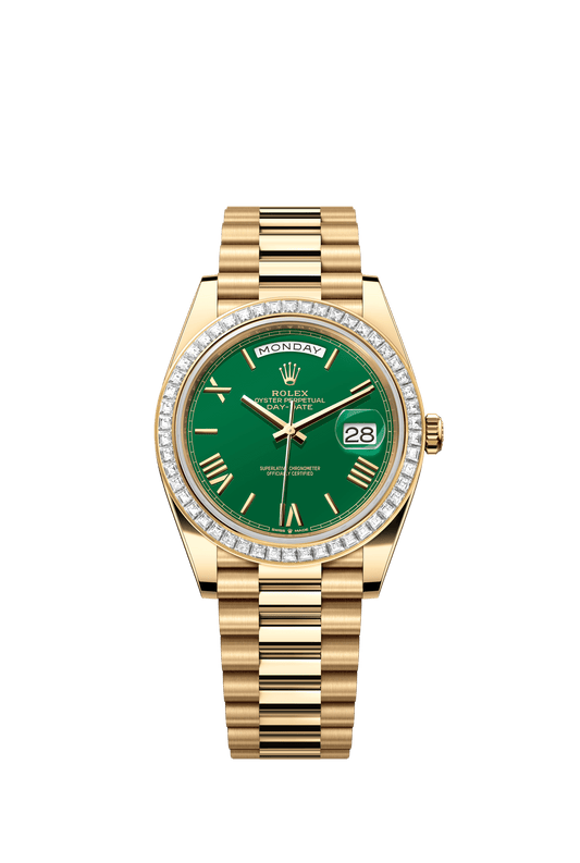 Rolex Day-Date 40 40 mm Green Dial with Diamonds 18k Yellow Gold President Bracelet m228398tbr-0039