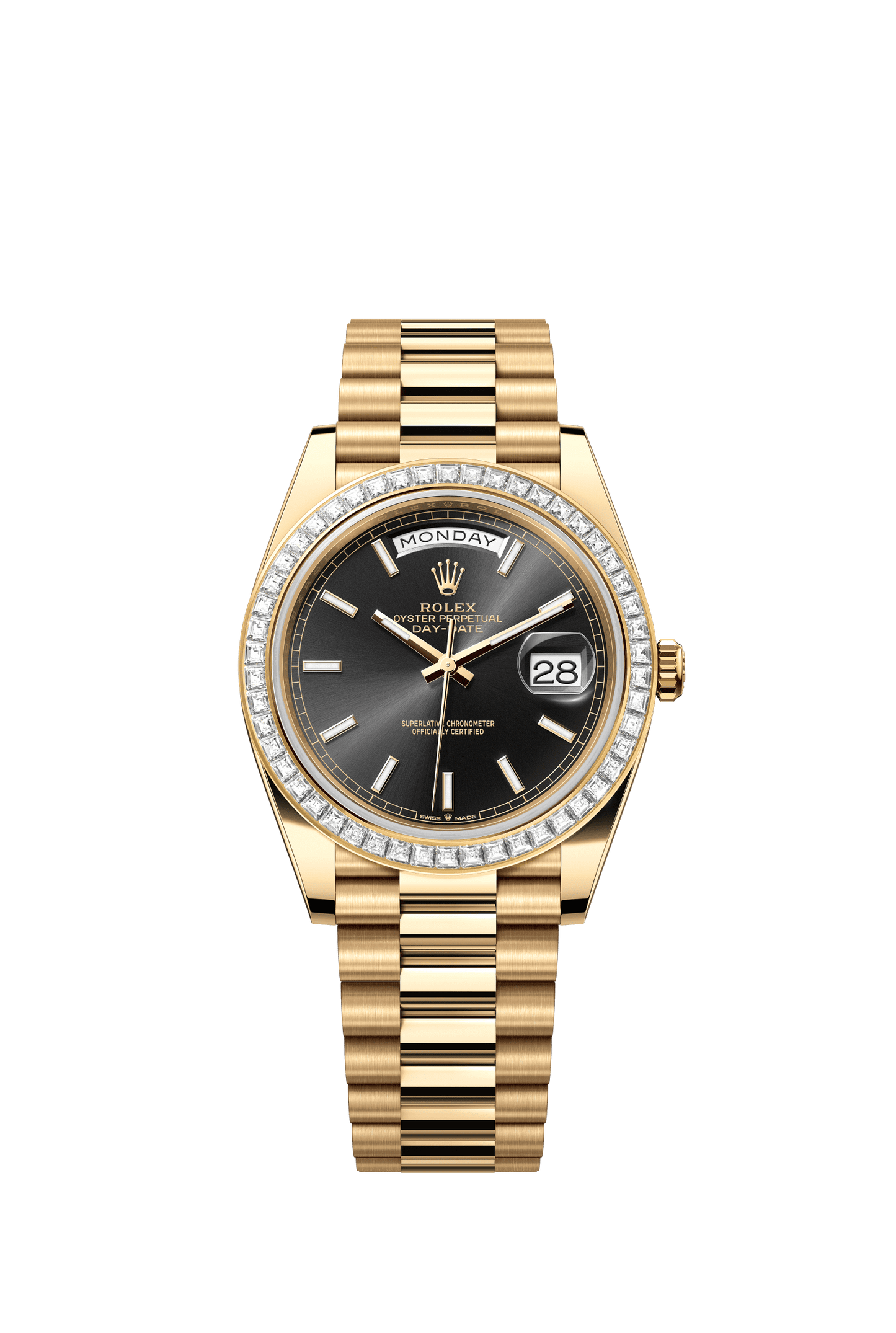 Rolex Day-Date 40 40 mm Bright Black Dial with Diamonds 18k Yellow Gold President Bracelet m228398tbr-0041