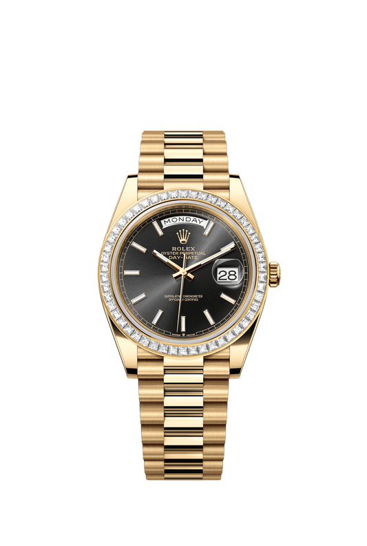 Rolex Day-Date 40 40 mm Bright Black Dial with Diamonds 18k Yellow Gold President Bracelet m228398tbr-0041