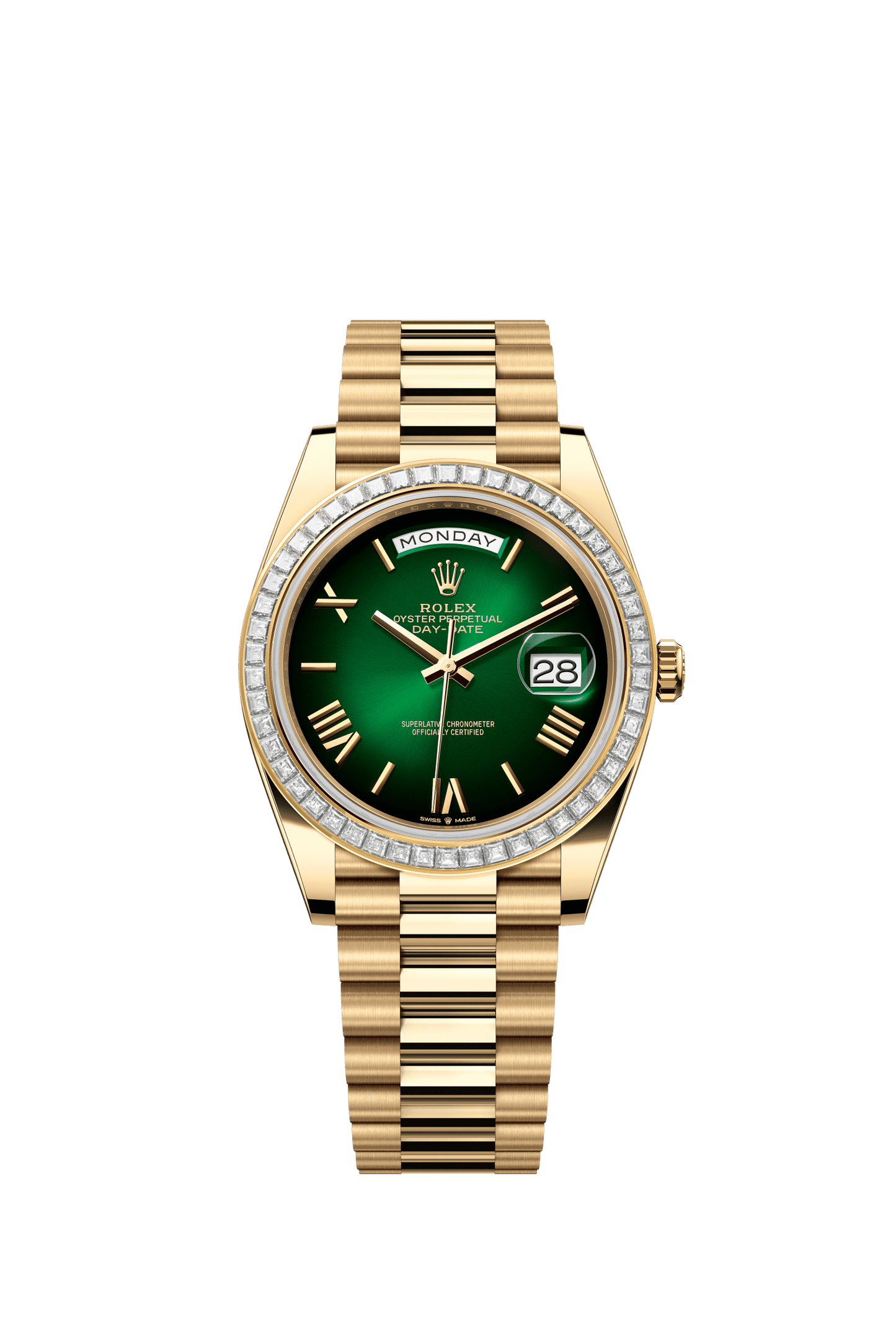 Rolex Day-Date 40 40 mm Green Ombré Dial with Diamonds 18k Yellow Gold President Bracelet m228398tbr-0042