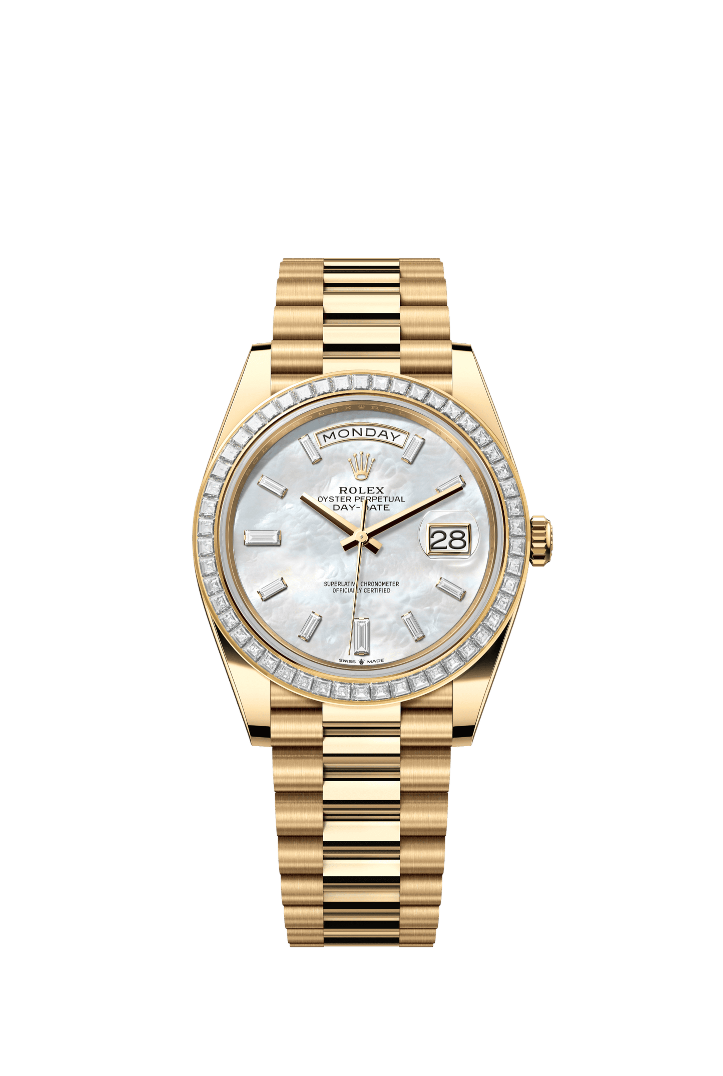 Rolex Day-Date 40 40 mm White Mother-Of-Pearl Set With Diamonds Dial 18k Yellow Gold President Bracelet m228398tbr-0043