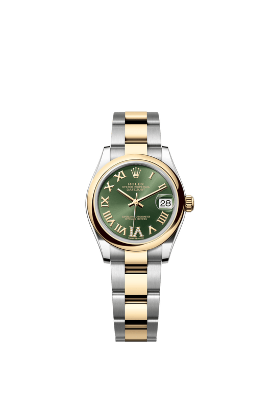 Rolex Datejust 31 31 mm Olive Green Set With Diamonds Dial Oystersteel and 18k Yellow Gold Oyster Bracelet m278243-0015