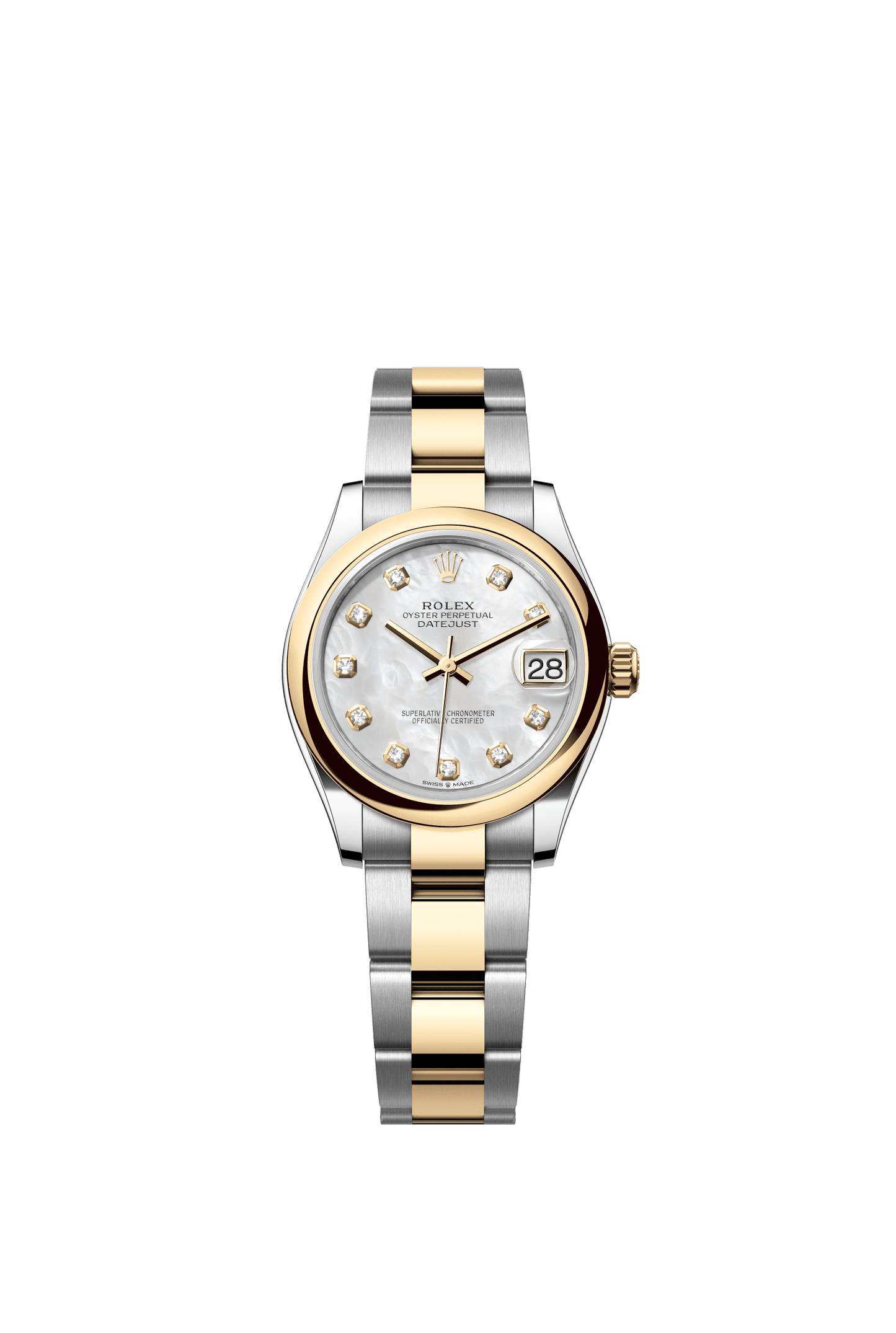 Rolex Datejust 31 31 mm White Mother-Of-Pearl Set With Diamonds Dial Oystersteel and 18k Yellow Gold Oyster Bracelet m278243-0027