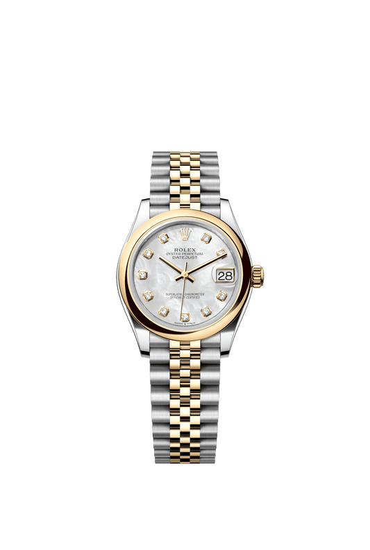 Rolex Oyster 31 mm White Mother-Of-Pearl Set With Diamond Dial Yellow Rolesor - Combination Of Oystersteel And Yellow Gold Jubilee m278243-0028