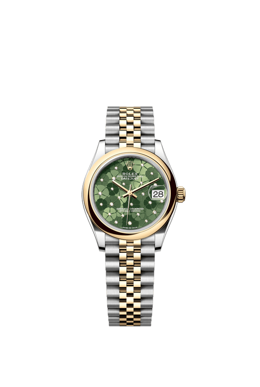 Rolex Oyster 31 mm Olive Green, Floral Motif Set With Diamond Dial Yellow Rolesor - Combination Of Oystersteel And Yellow Gold Jubilee m278243-0032