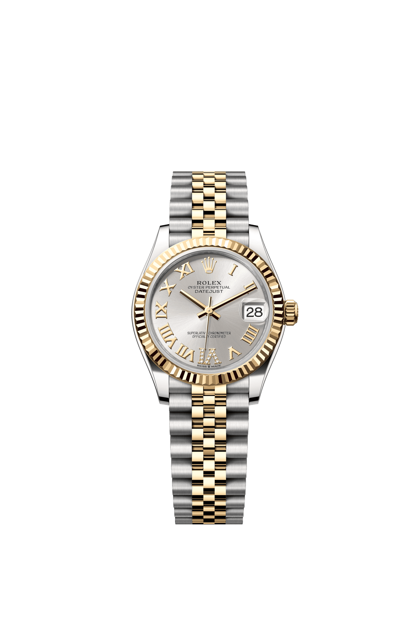 Rolex Oyster 31 mm Silver Set With Diamond Dial Yellow Rolesor - Combination Of Oystersteel And Yellow Gold Jubilee m278273-0004