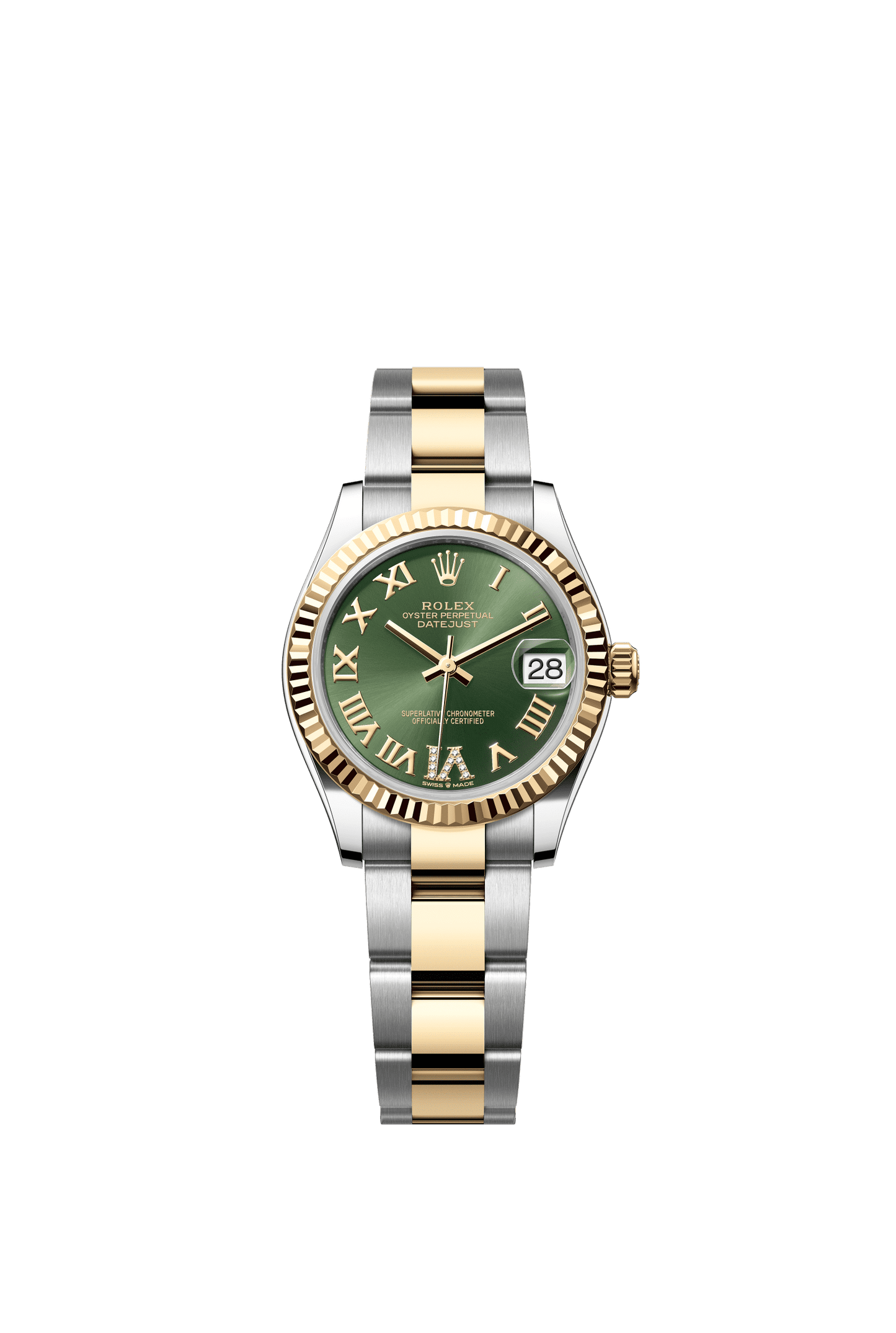 Rolex Datejust 31 31 mm Olive Green Set With Diamonds Dial Oystersteel and 18k Yellow Gold Oyster Bracelet m278273-0015