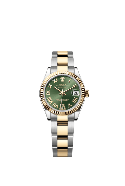 Rolex Datejust 31 31 mm Olive Green Set With Diamonds Dial Oystersteel and 18k Yellow Gold Oyster Bracelet m278273-0015