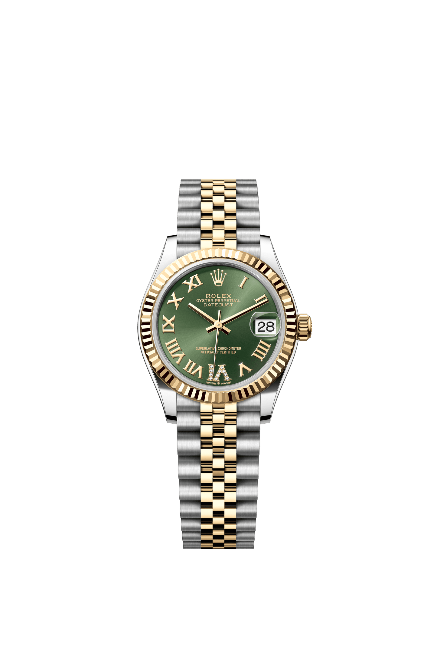 Rolex Oyster 31 mm Olive Green Set With Diamond Dial Yellow Rolesor - Combination Of Oystersteel And Yellow Gold Jubilee m278273-0016