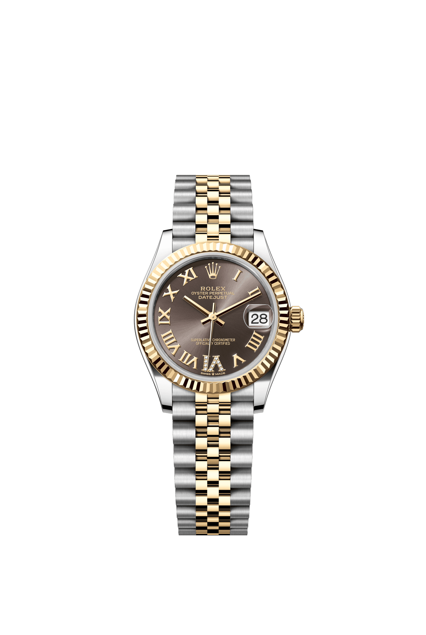 Rolex Oyster 31 mm Dark Grey Set With Diamond Dial Yellow Rolesor - Combination Of Oystersteel And Yellow Gold Jubilee m278273-0018