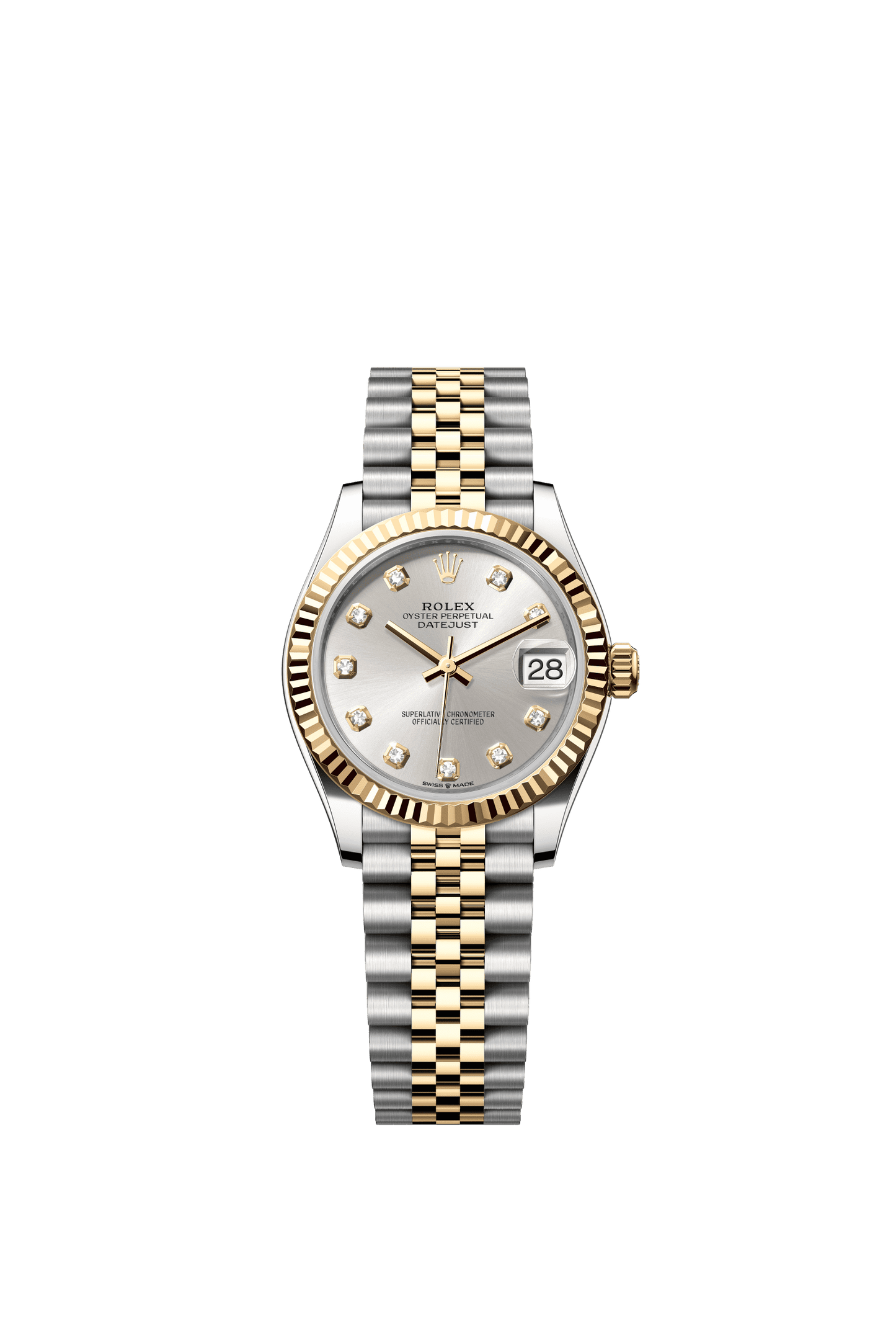 Rolex Datejust 31 31 mm Silver Set With Diamonds Dial Oystersteel and 18k Yellow Gold Jubilee Bracelet m278273-0020