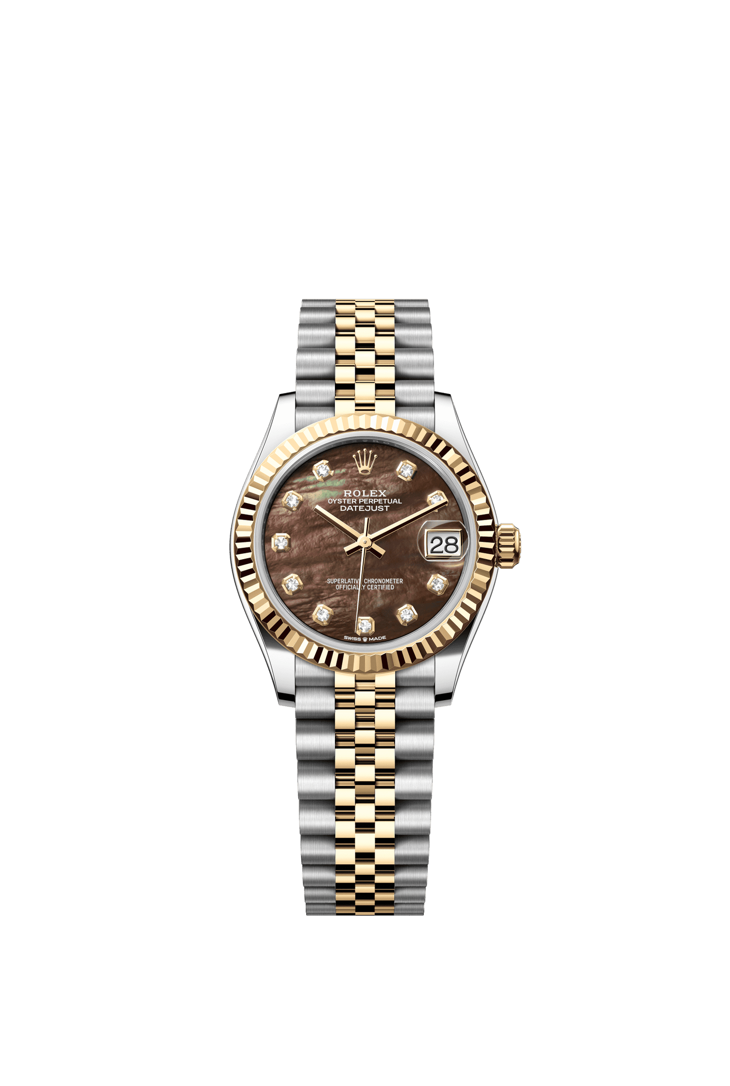 Rolex Datejust 31 31 mm Black Mother-Of-Pearl Set With Diamonds Dial Oystersteel and 18k Yellow Gold Jubilee Bracelet m278273-0024