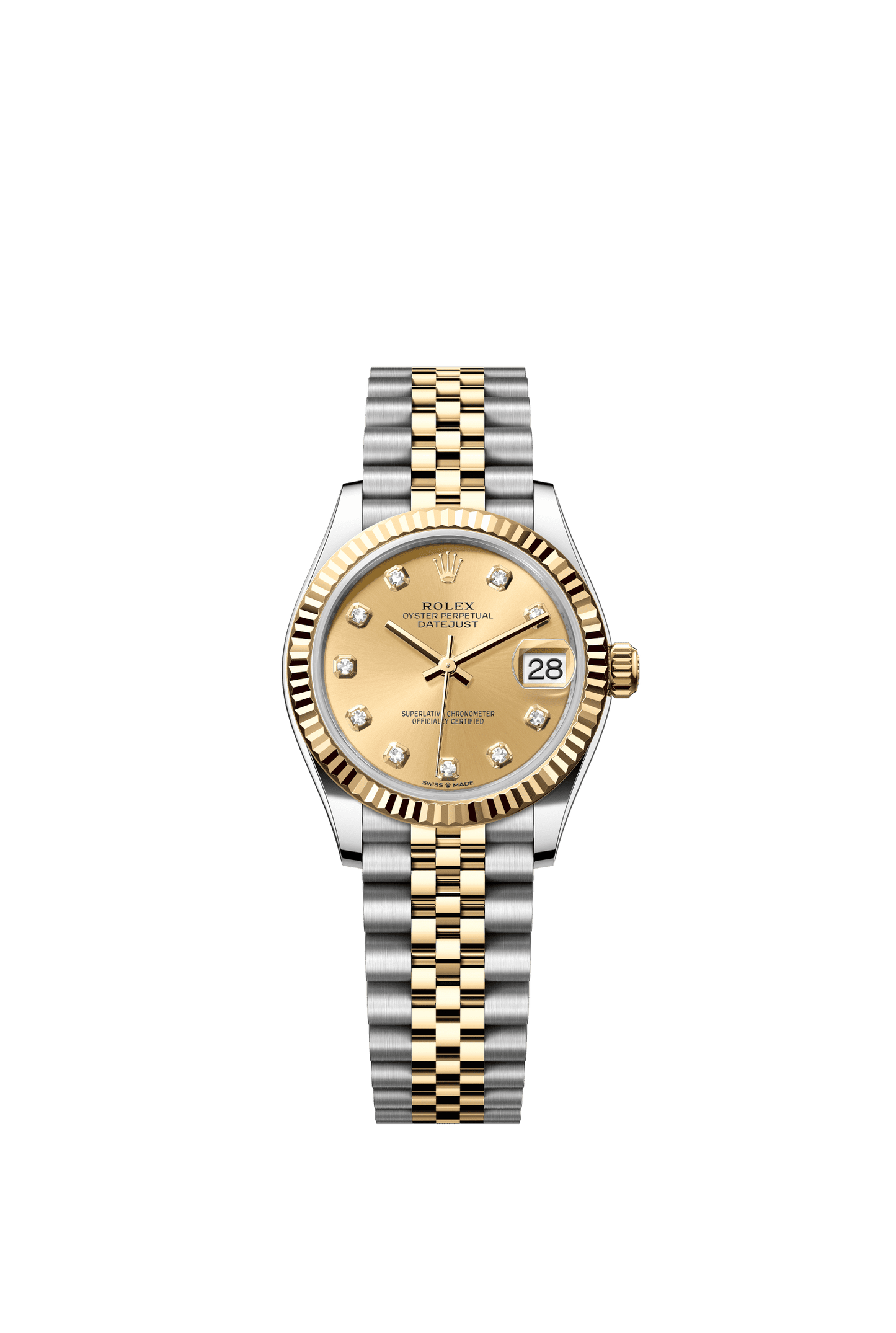 Rolex Datejust 31 31 mm Champagne-Colour Set With Diamonds Dial Oystersteel and 18k Yellow Gold Jubilee Bracelet m278273-0026