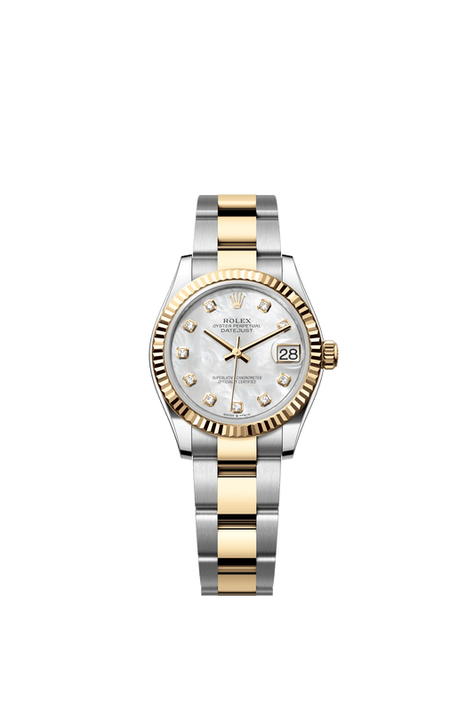 Rolex Datejust 31 31 mm White Mother-Of-Pearl Set With Diamonds Dial Oystersteel and 18k Yellow Gold Oyster Bracelet m278273-0027