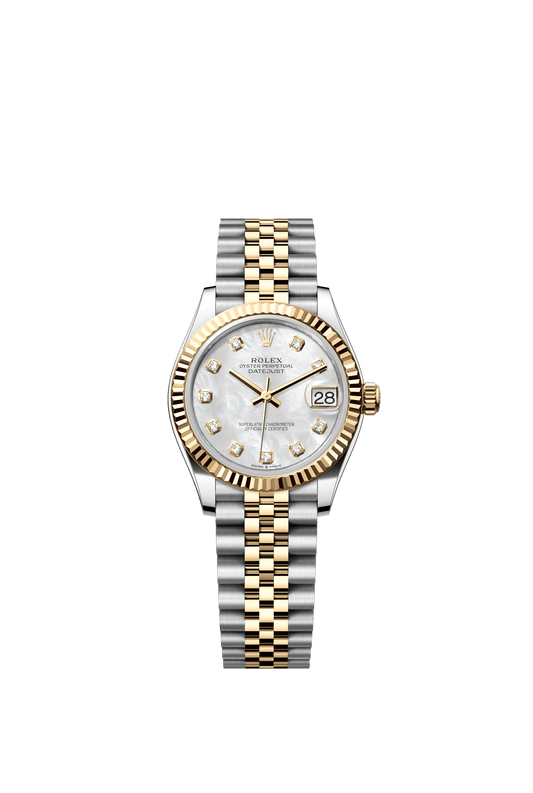 Rolex Datejust 31 31 mm White Mother-Of-Pearl Set With Diamonds Dial Oystersteel and 18k Yellow Gold Jubilee Bracelet m278273-0028