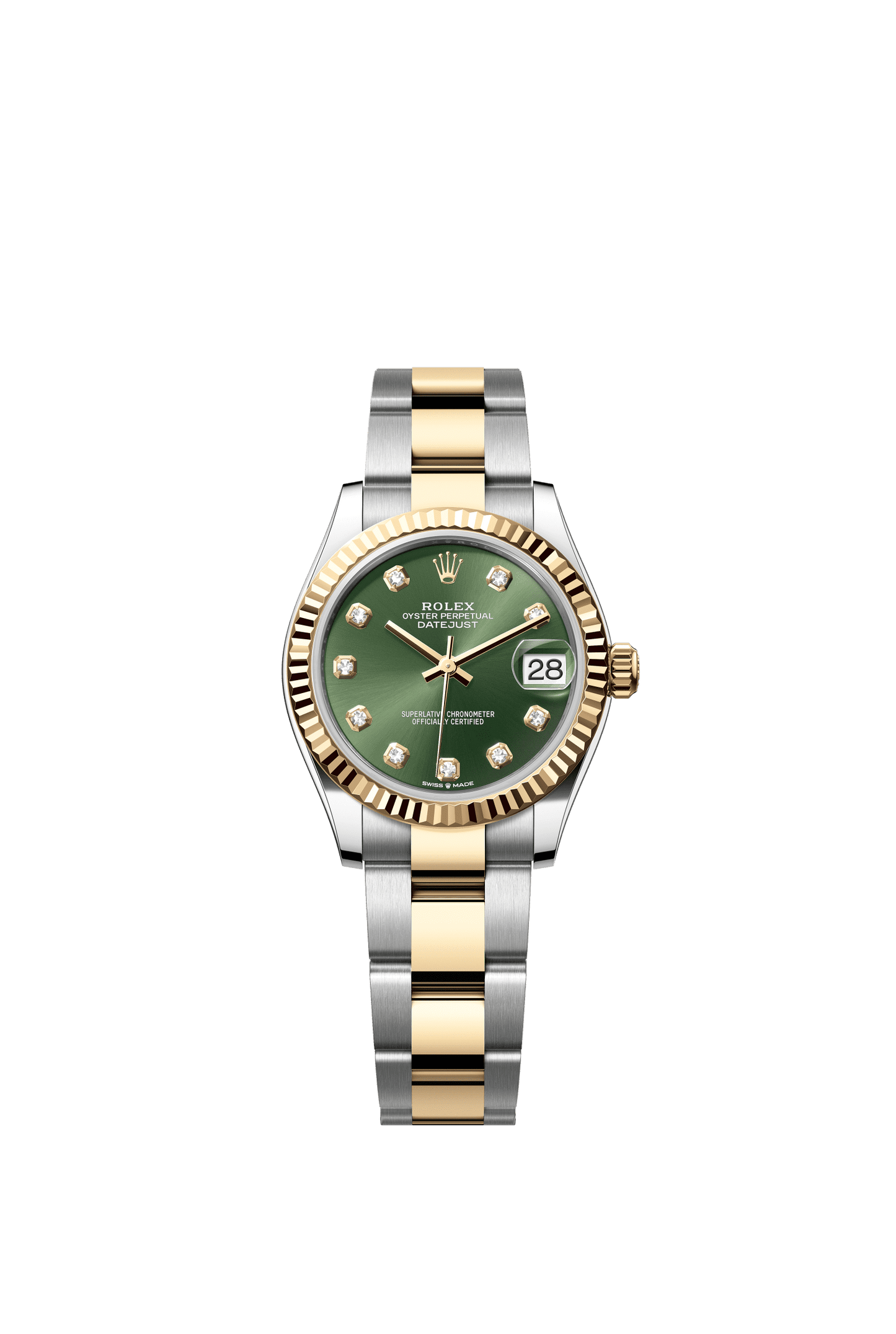 Rolex Datejust 31 31 mm Olive Green Set With Diamonds Dial Oystersteel and 18k Yellow Gold Oyster Bracelet m278273-0029