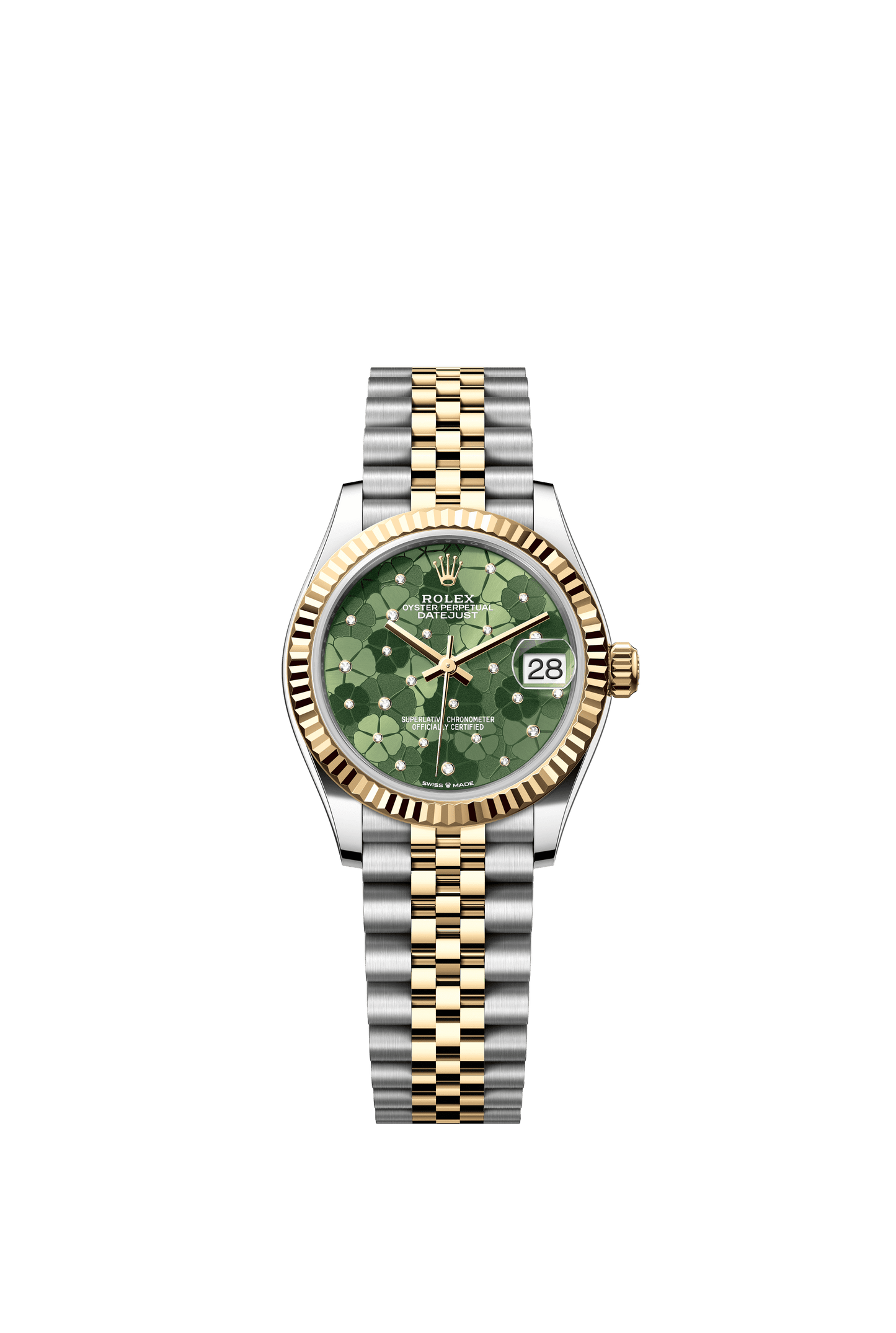 Rolex Oyster 31 mm Olive Green, Floral Motif Set With Diamond Dial Yellow Rolesor - Combination Of Oystersteel And Yellow Gold Jubilee m278273-0032