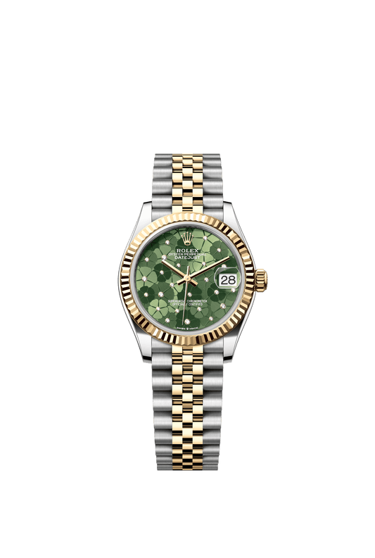 Rolex Oyster 31 mm Olive Green, Floral Motif Set With Diamond Dial Yellow Rolesor - Combination Of Oystersteel And Yellow Gold Jubilee m278273-0032