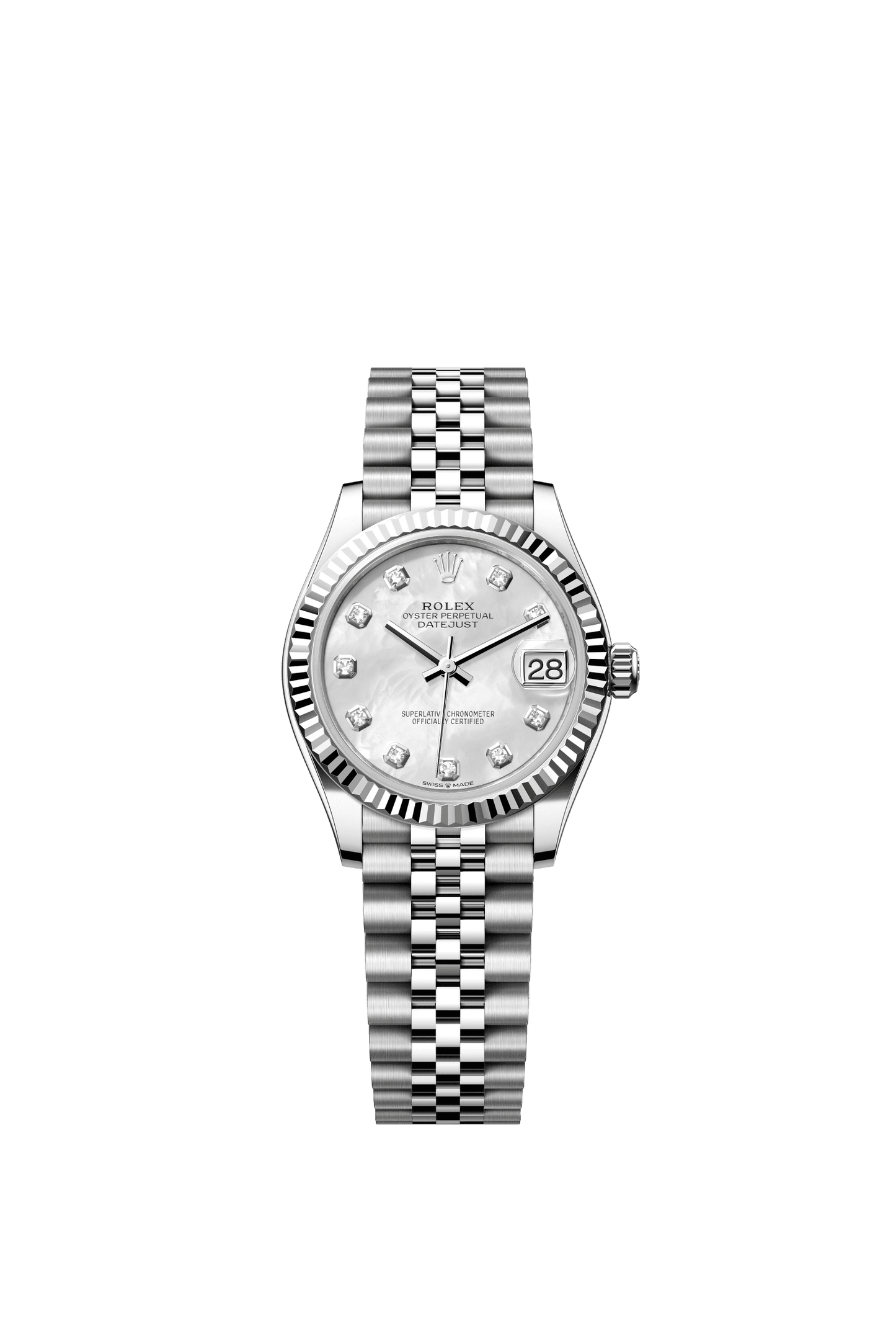 Rolex Datejust 31 31 mm White Mother-Of-Pearl Set With Diamonds Dial Oystersteel and White Gold Jubilee Bracelet m278274-0006