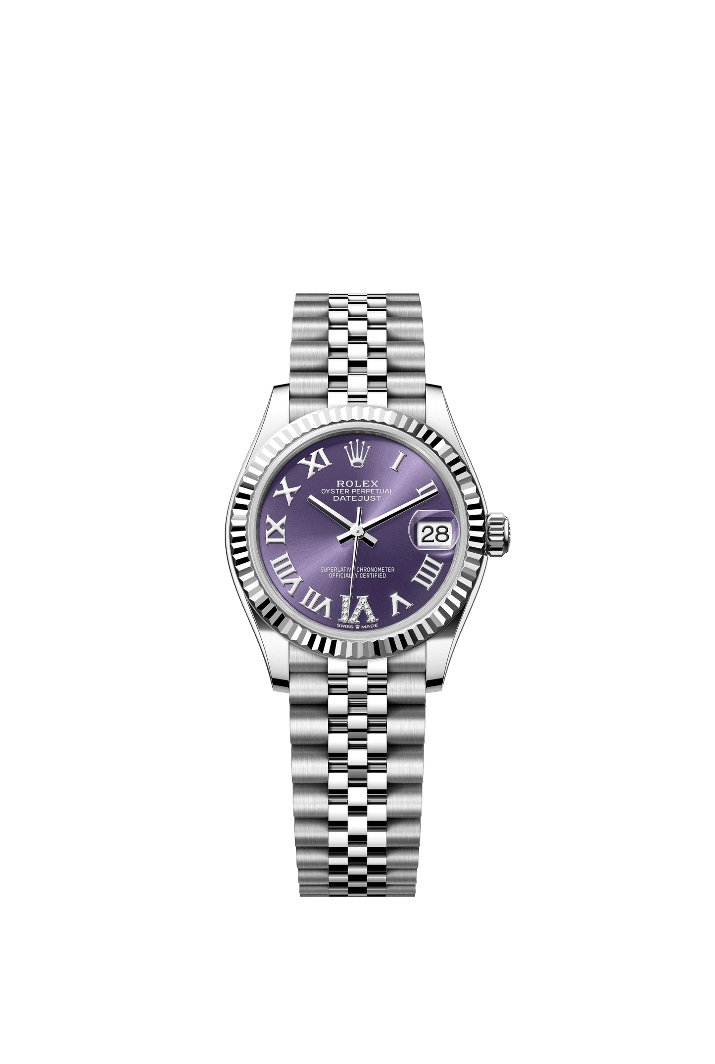 Rolex Datejust 31 31 mm Aubergine Set With Diamonds Dial Oystersteel and White Gold Jubilee Bracelet m278274-0026